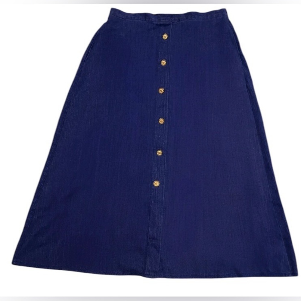 Vintage Erin London Navy Blue Button Front A-Line Maxi Skirt